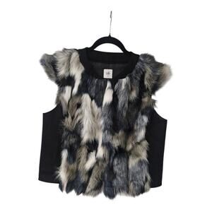 CAbi Womens M Faux Fur Vest Black Multicolor Cap Sleeves Short Stretch
